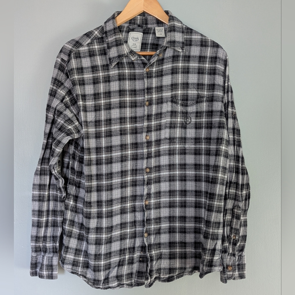 Chaps‎ Vintage Men's Black and White Plaid Button Down Flannel Shirt